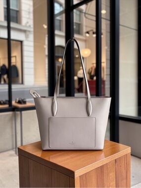 kate spade Pebble Leather Tote in Light Cream Tan